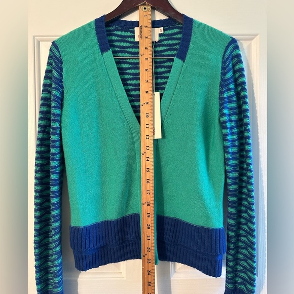 YOON Anthropologie S Lightweight Wool Cashmere Colorblock 1/2 Zip Cardi V Neck - Picture 8 of 12